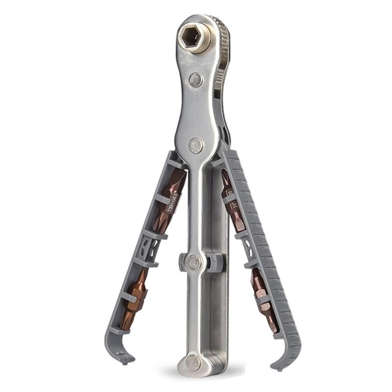 Набор двунаправленных отверток с храповым механизмом Ключи с храповым механизмом Набор бит для отверток с храповым механизмом Угловая отвертка с храповым механизмом Смещение трещотки серый