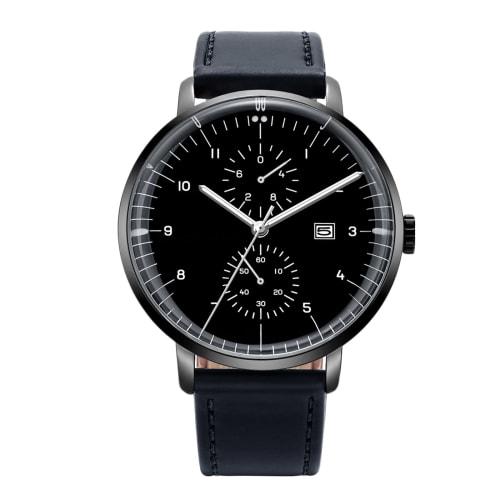 RORIOS Мужские часы из натуральной кожи с большим циферблатом, простым дизайном, люминесцентным механизмом, кварцевым механизмом, механизмом хронографа, индикацией даты, черные B